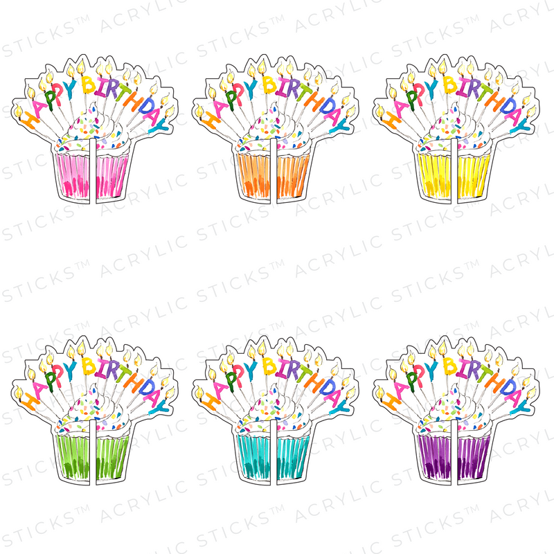 HAPPY BIRTHDAY SPRINKLE CUPCAKE ACRYLIC DRINK CLIP COMBO
