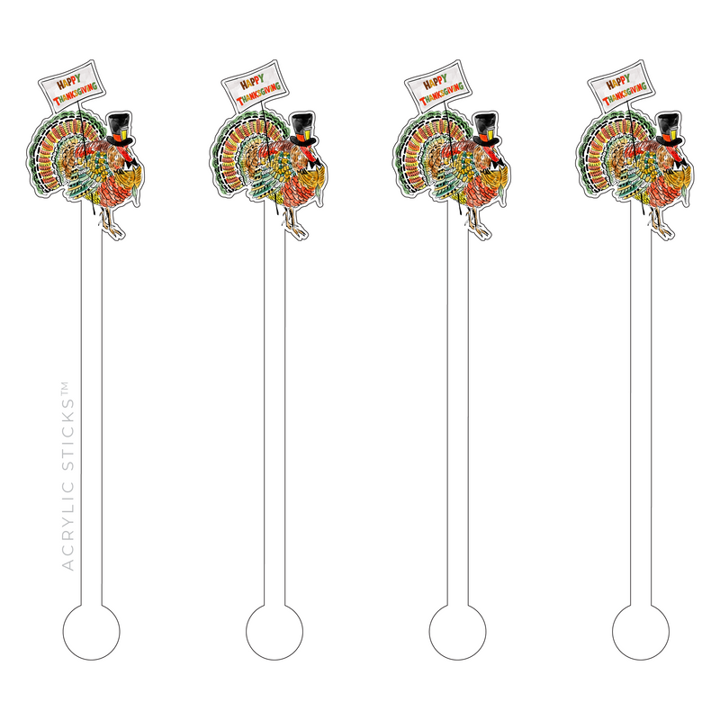 HAPPY THANKSGIVING TURKEY ACRYLIC STIR STICKS