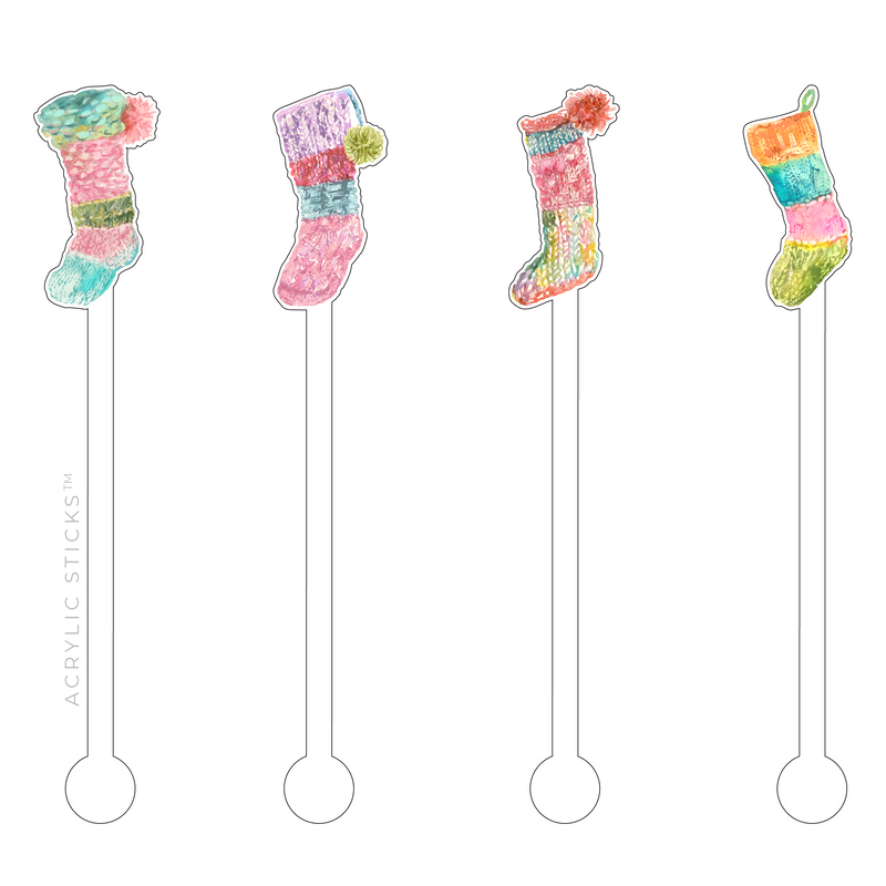 KNITTED HOLIDAY STOCKINGS ACRYLIC STIR STICKS COMBO
