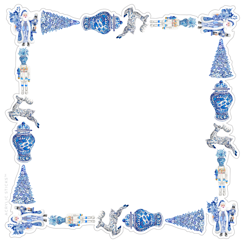 PRE-ORDER ITEM!! BLUE & WHITE CHINOISERIE CHRISTMAS ACRYLIC FRAMED CHARCUTERIE & SNACK BOARD