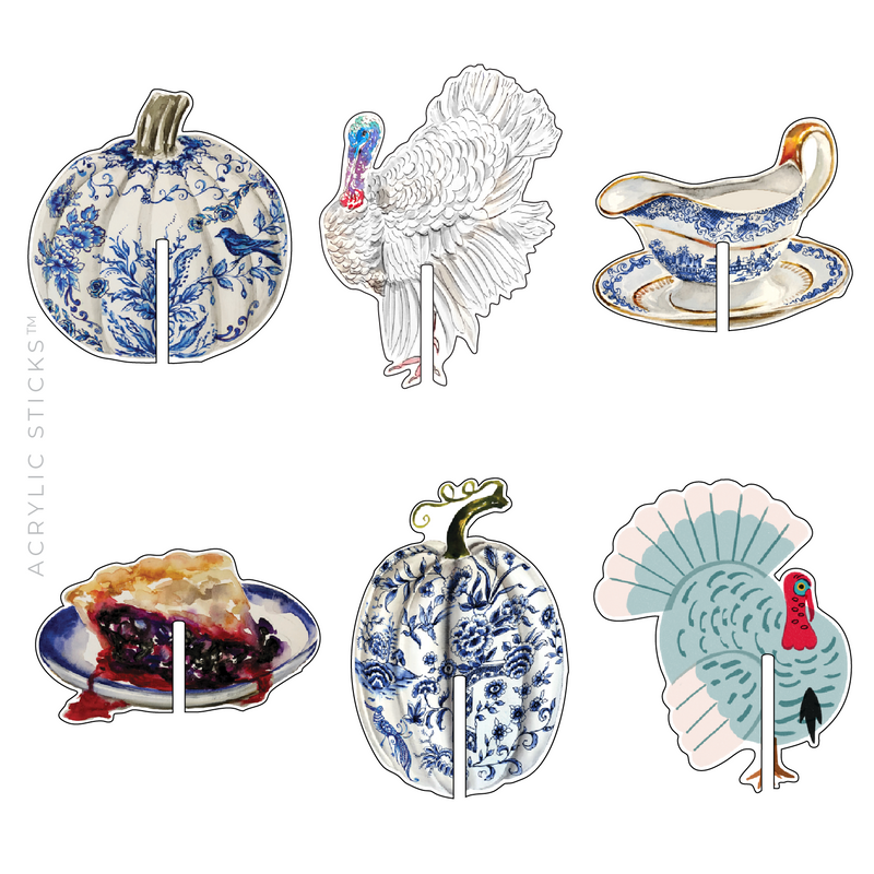 A BLUE & WHITE THANKSGIVING ACRYLIC DRINK CLIP COMBO