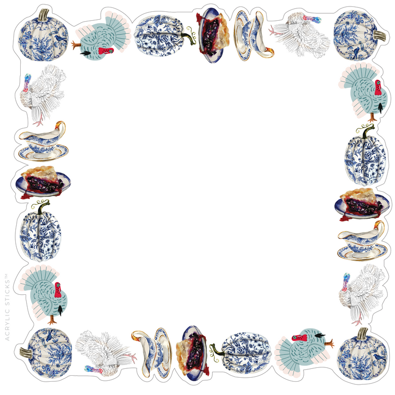 PRE-ORDER ITEM!! A BLUE & WHITE THANKSGIVING ACRYLIC FRAMED CHARCUTERIE BOARD