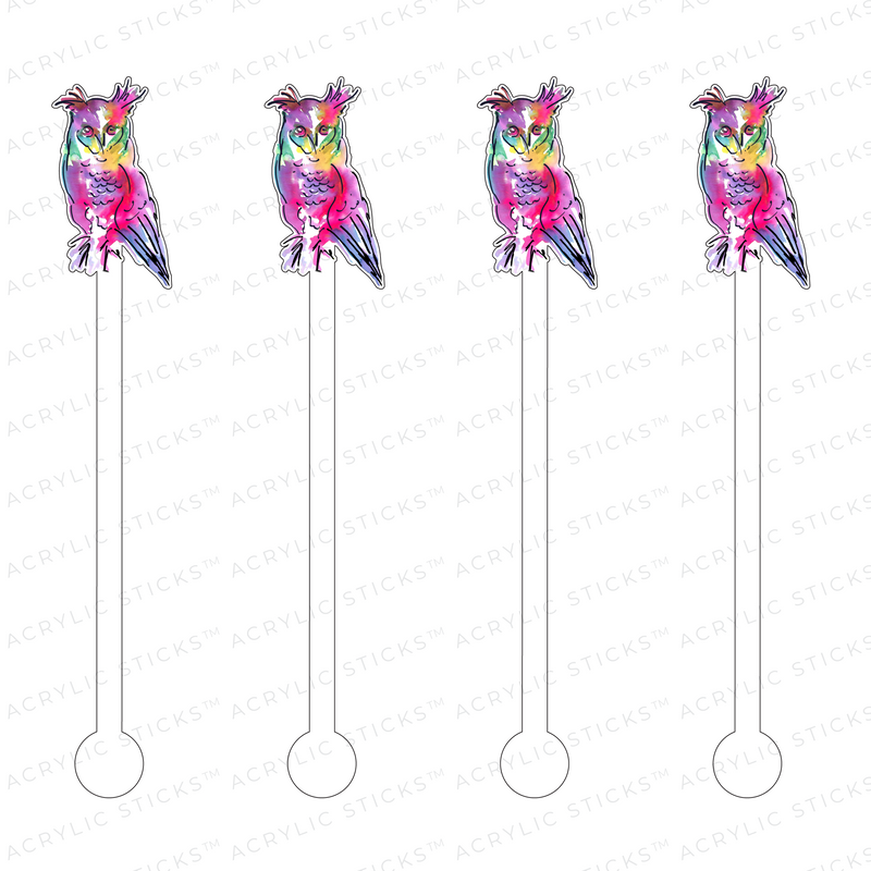 PINK WATERCOLOR OWL ACRYLIC STIR STICKS