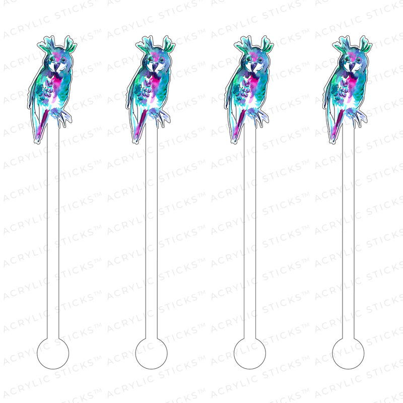 BLUE & PURPLE WATERCOLOR OWL ACRYLIC STIR STICKS