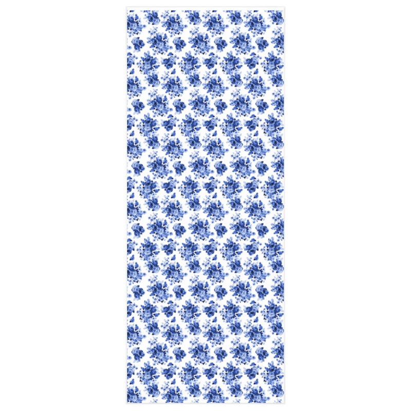 BLUE & WHITE GARDEN ROSES DESIGNER GIFT WRAP ROLL