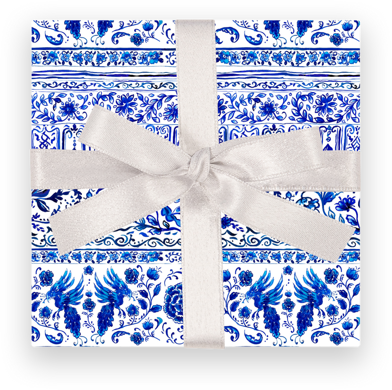 BLUE & WHITE CHINOISERIE DESIGNER GIFT WRAP ROLL