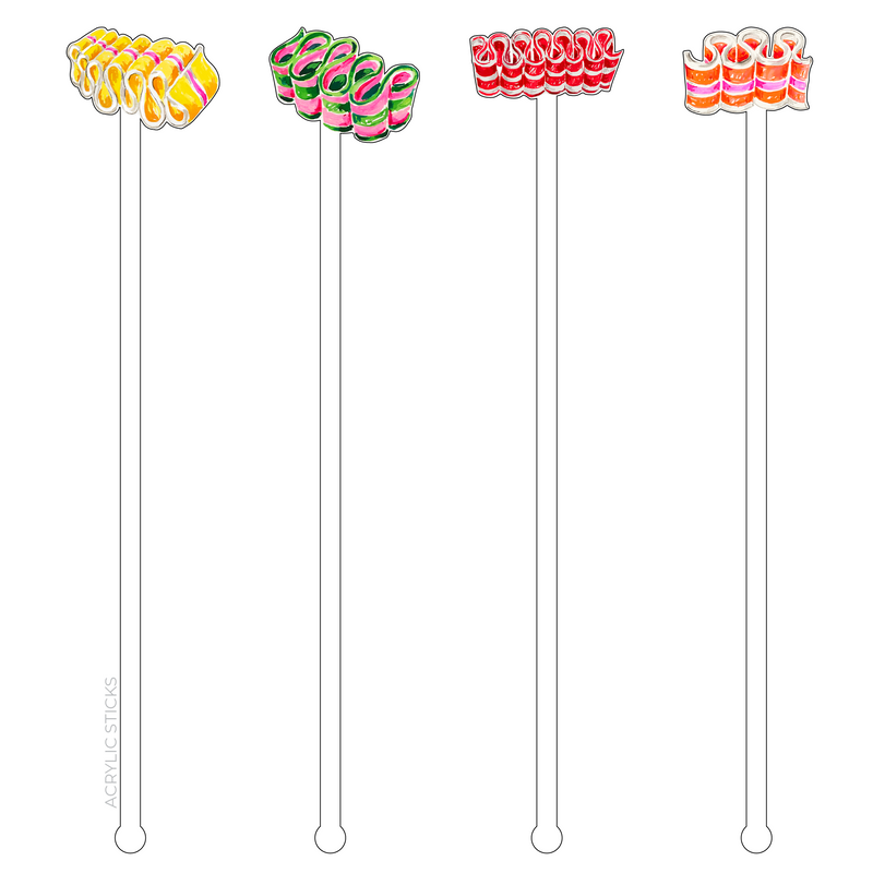 CHRISTMAS RIBBON CANDY 'BUBBLY'S' ACRYLIC DRINK MARKERS