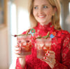 AS X SWEET CAROLINE DESIGNS BLUE DRAGON GINGER JAR with POINSETTIAS ACRYLIC STIR STICKS