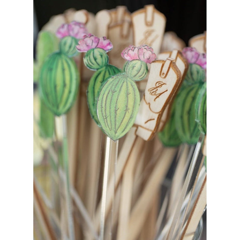 CUSHION CACTUS WITH PINK BLOOM ACRYLIC STIR STICKS