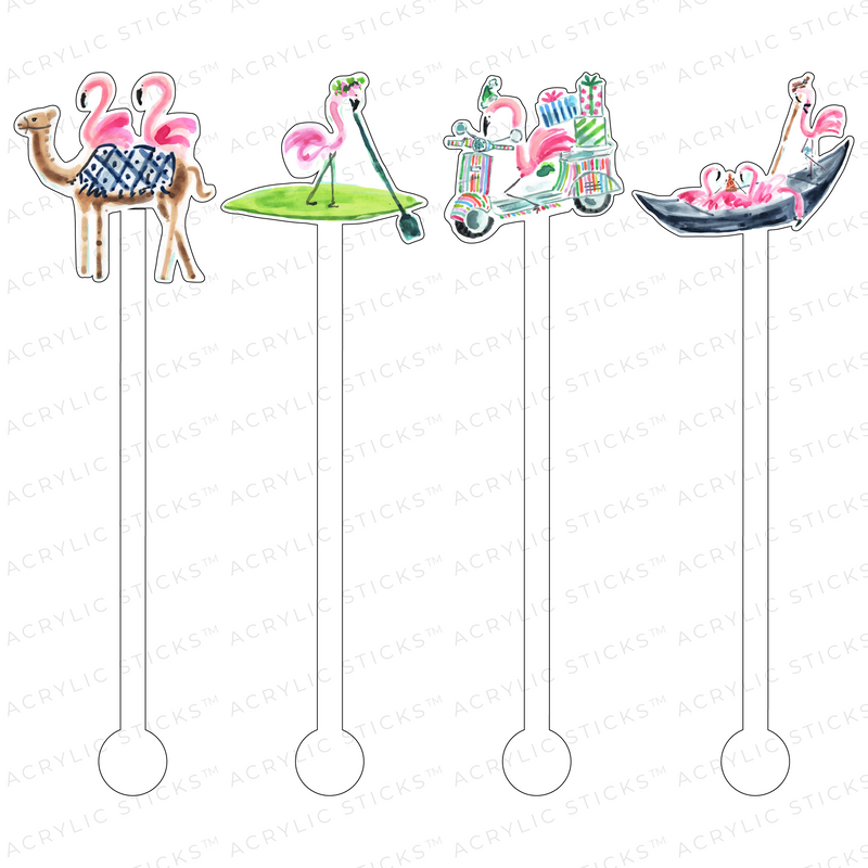 AS X EVELYN HENSON FLAMINGLING AROUND THE WORLD ACRYLIC STIR STICKS COMBO