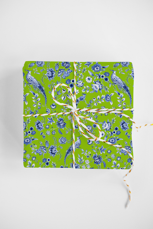 BLUE BIRDS & LIME DESIGNER GIFT WRAP ROLL