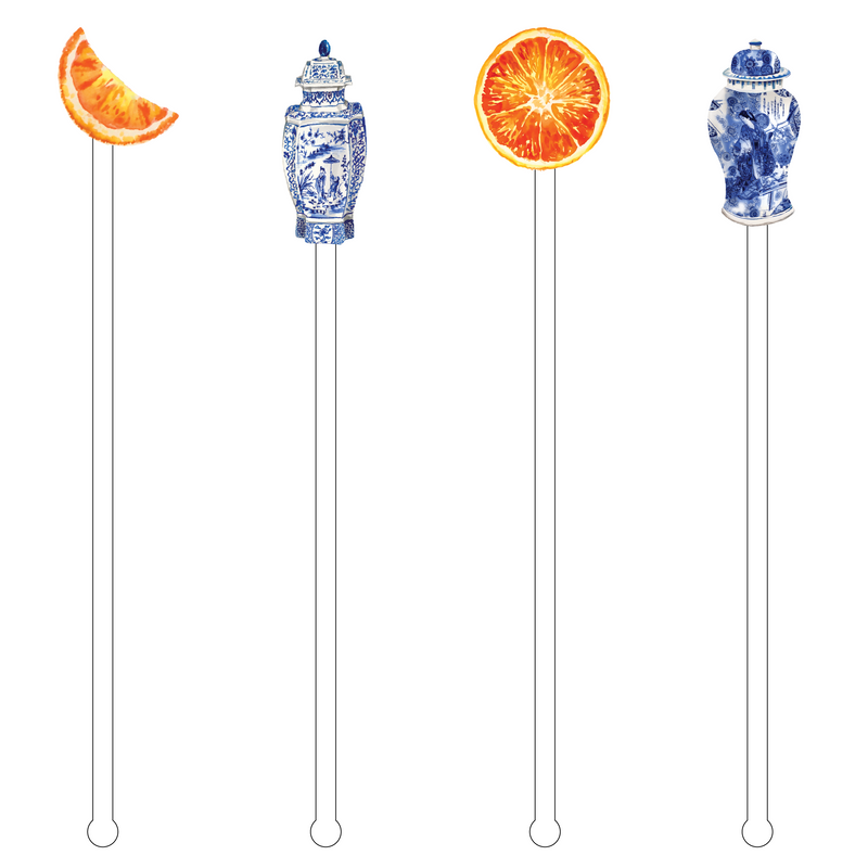 CITRUS BLUE & WHITE 'BUBBLY'S' ACRYLIC DRINK MARKERS