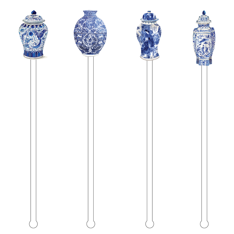 BLUE & WHITE GINGER JARS 'BUBBLY'S' ACRYLIC DRINK MARKERS