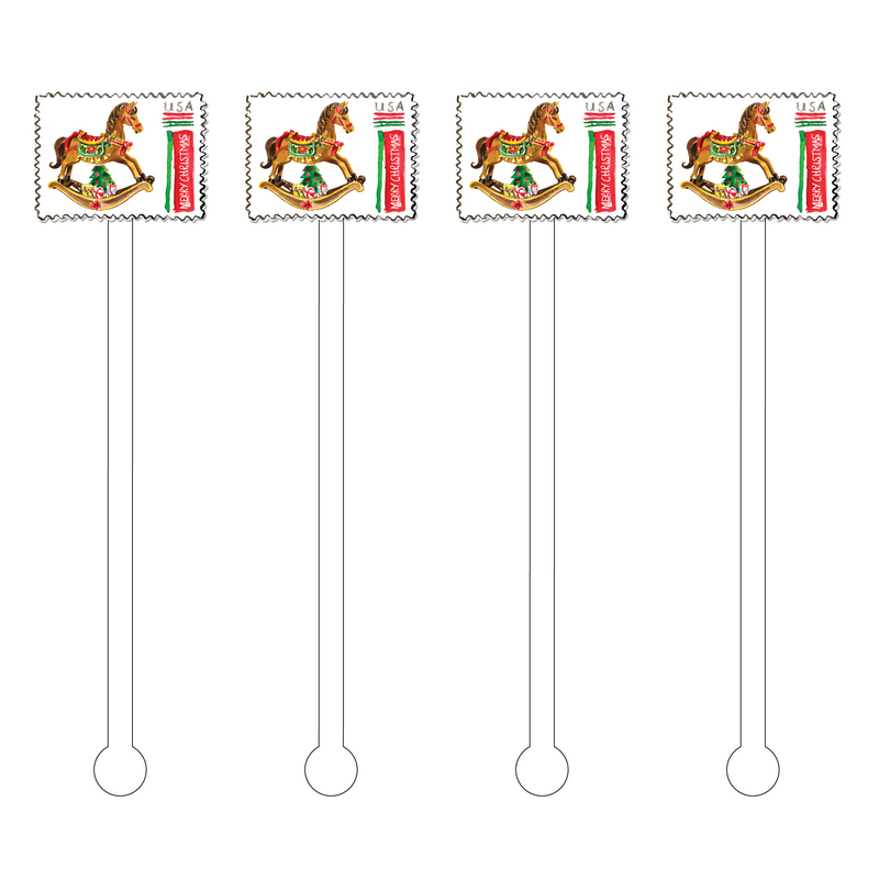 MERRY XMAS ROCKING HORSE STAMP ACRYLIC STIR STICKS