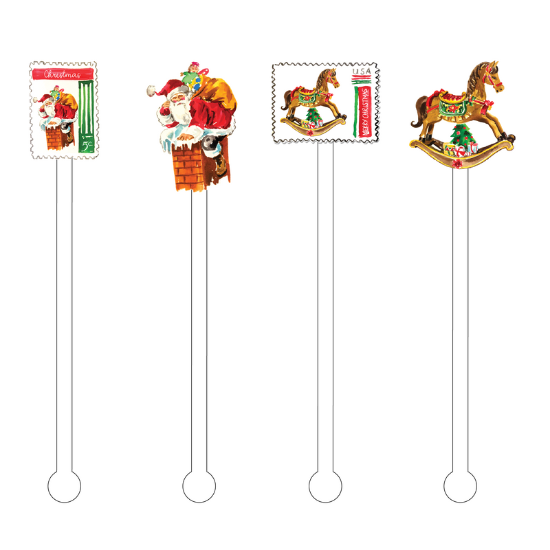 VINTAGE XMAS STAMP COLLECTION ACRYLIC STIR STICKS COMBO