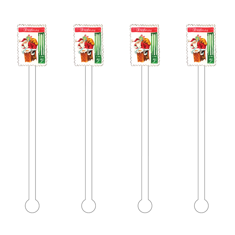 VINTAGE SANTA STAMP ACRYLIC STIR STICKS