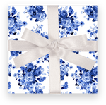 BLUE & WHITE GARDEN ROSES DESIGNER GIFT WRAP ROLL
