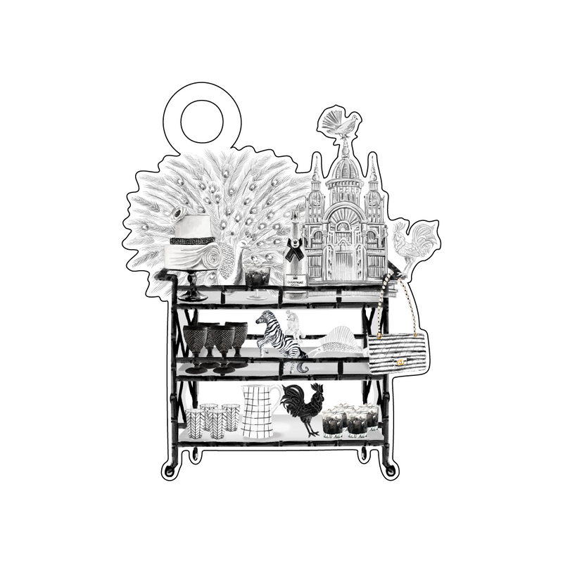 BLACK & WHITE BOUJIE BAR CART ACRYLIC GIFT TAG