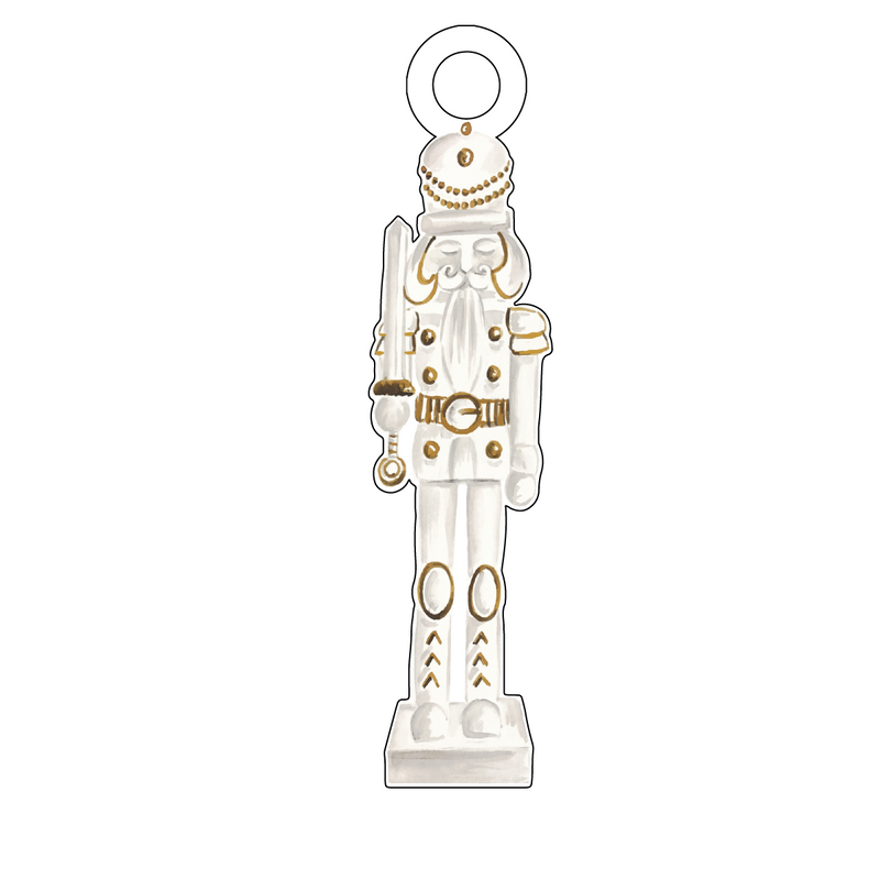 GOLD & WHITE GUARD NUTCRACKER ACRYLIC GIFT TAG