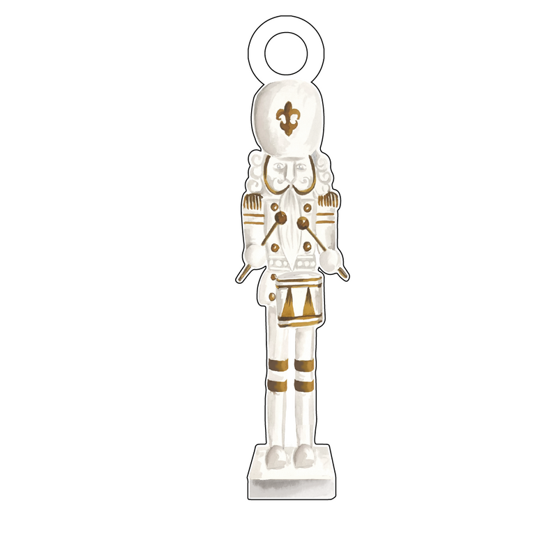 GOLD & WHITE DRUMMER NUTCRACKER ACRYLIC GIFT TAG