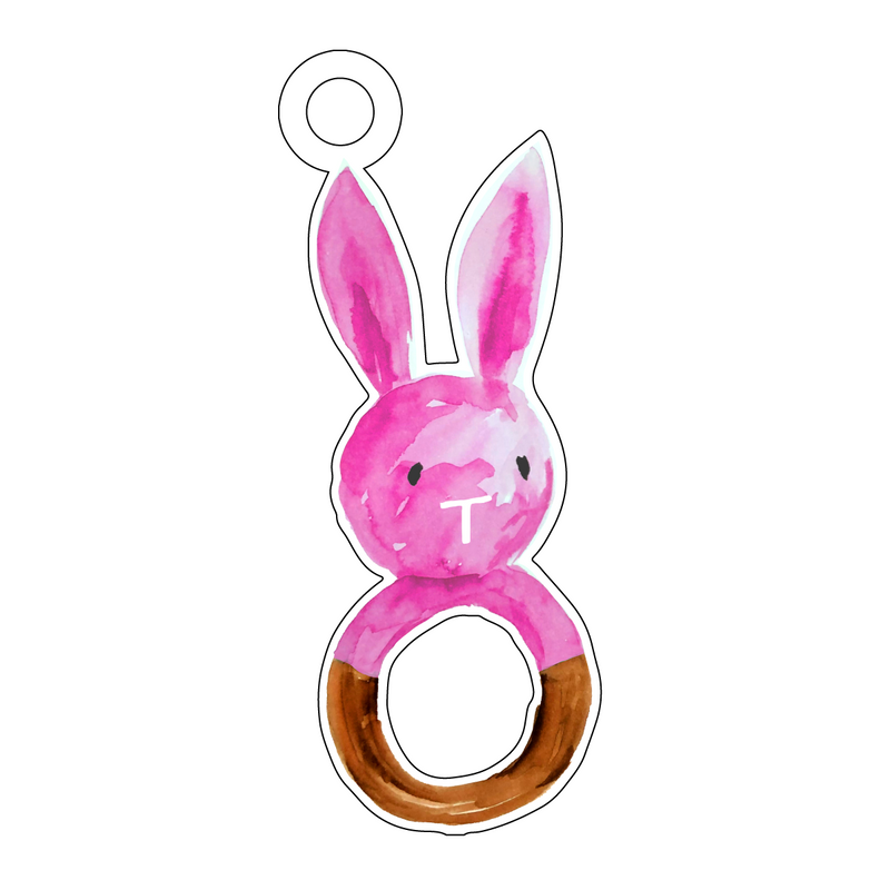 PINK BUNNY RATTLE ACRYLIC GIFT TAG