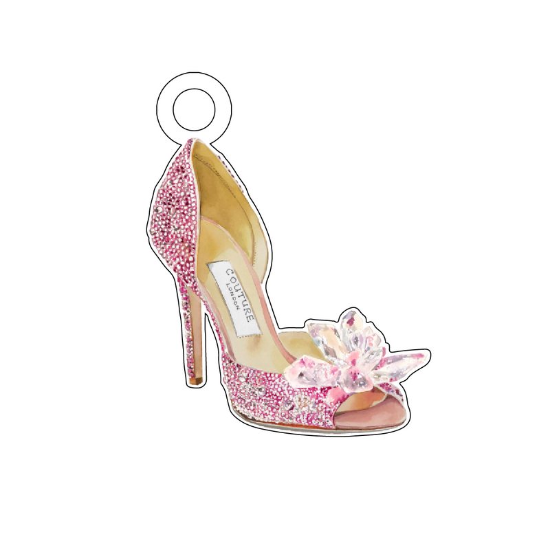 PINK RHINESTONE CRYSTAL PEEP-TOE HEEL ACRYLIC GIFT TAG