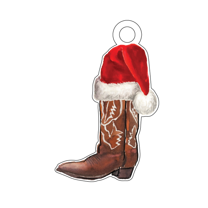 CHRISTMAS COWBOY BOOT ACRYLIC GIFT TAG