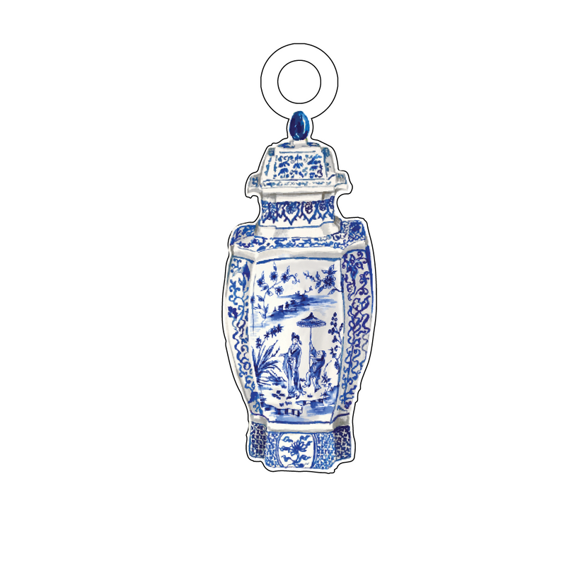 BLUE & WHITE GEISHA SCENE GINGER JAR ACRYLIC GIFT TAG