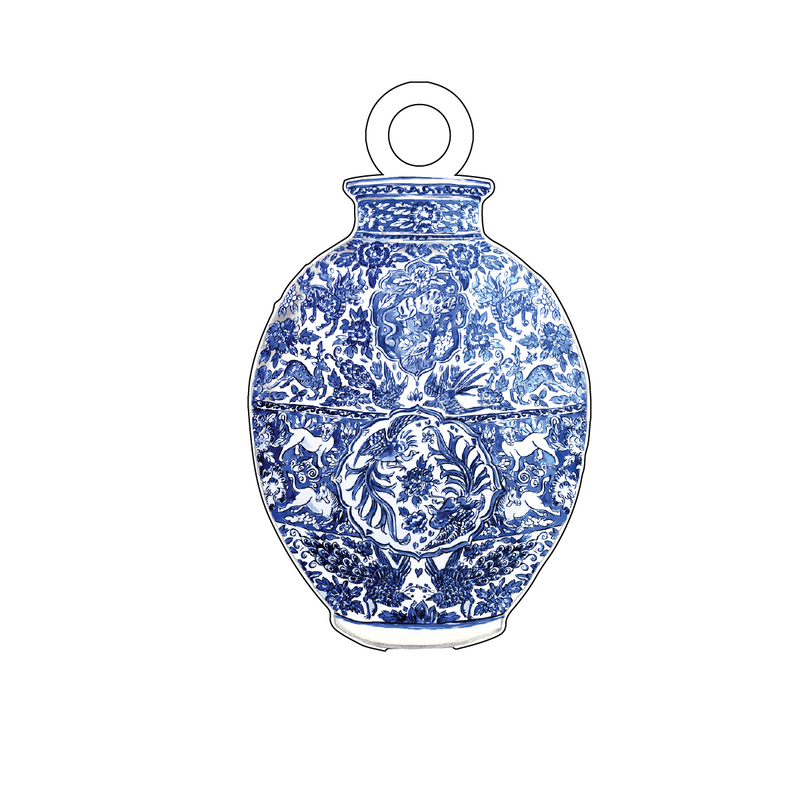 EXOTIC ANIMALS BLUE & WHITE GINGER JAR ACRYLIC GIFT TAG
