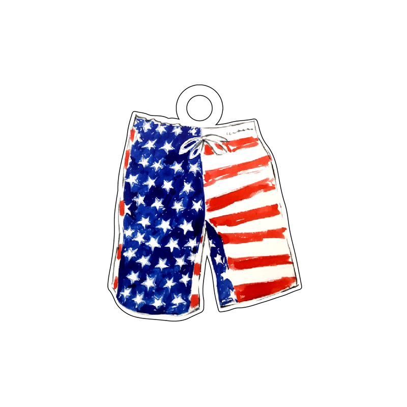 MR. PATRIOTIC SWIM TRUNKS ACRYLIC GIFT TAG