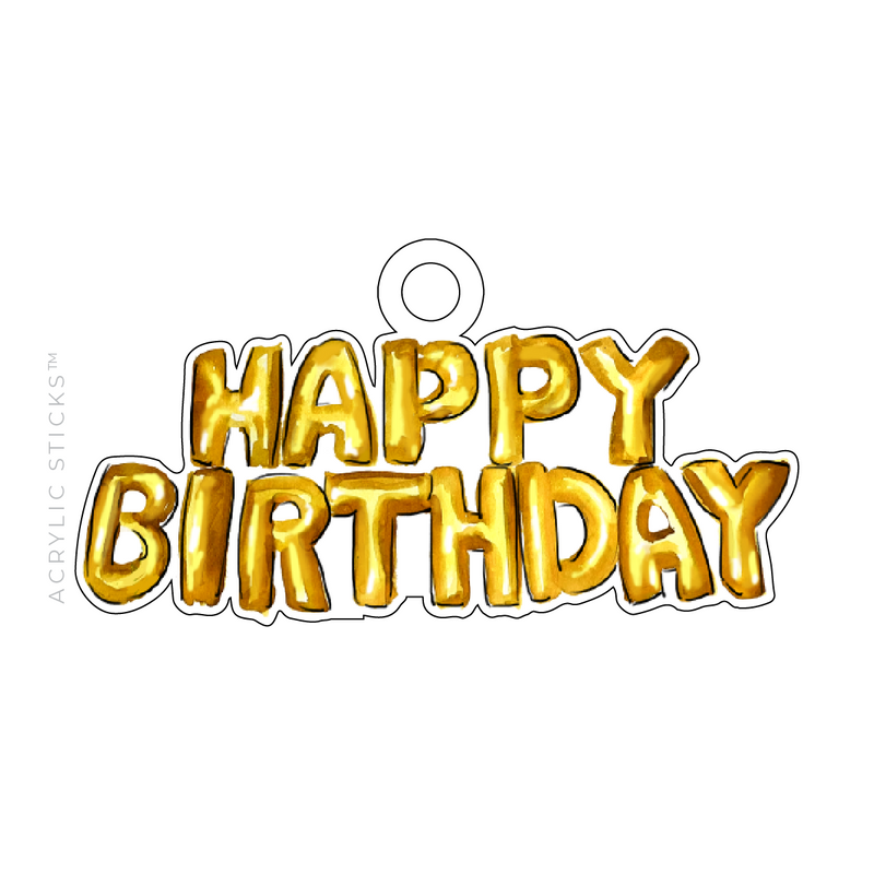 HAPPY BIRTHDAY GOLD HELIUM BALLOONS ACRYLIC GIFT TAG