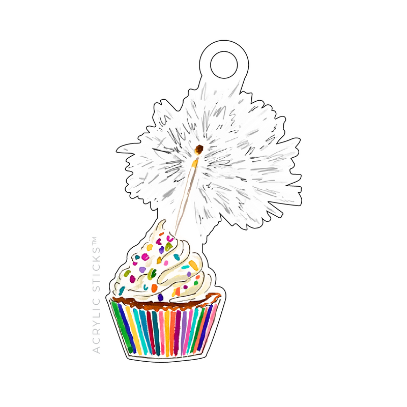 SPARKLER CUPCAKE ACRYLIC GIFT TAG
