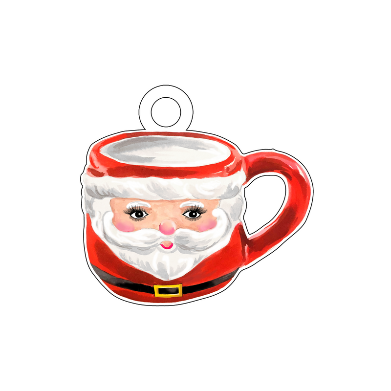 CUTE AS A BUTTON SANTA MUG ACRYLIC GIFT TAG