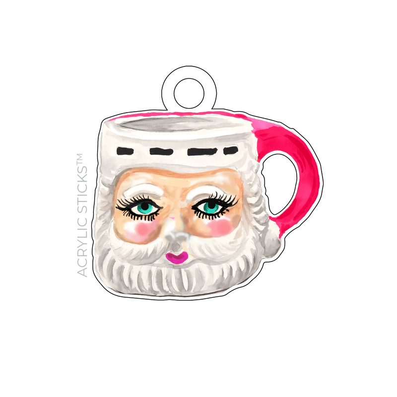 BRIGHT EYED SANTA MUG ACRYLIC GIFT TAG