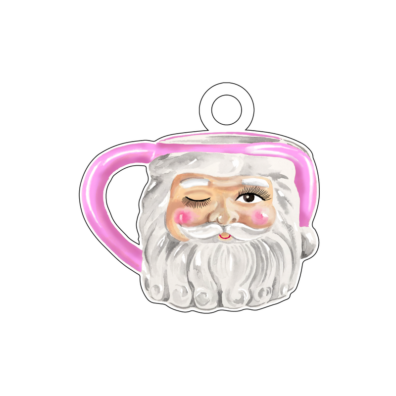 PINK WINKING SANTA MUG ACRYLIC GIFT TAG