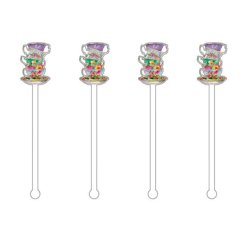 STACKED TEACUP MINIKINS ACRYLIC STIR STICKS