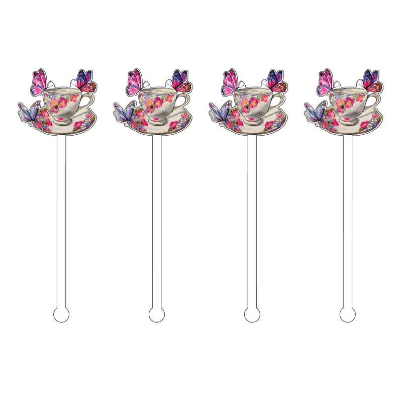BUTTERFLIES TEACUP MINIKINS ACRYLIC STIR STICKS