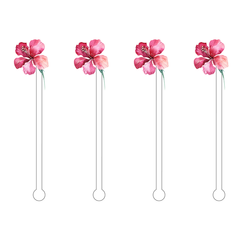 PINK HIBISCUS MINIKINS ACRYLIC STIR STICKS