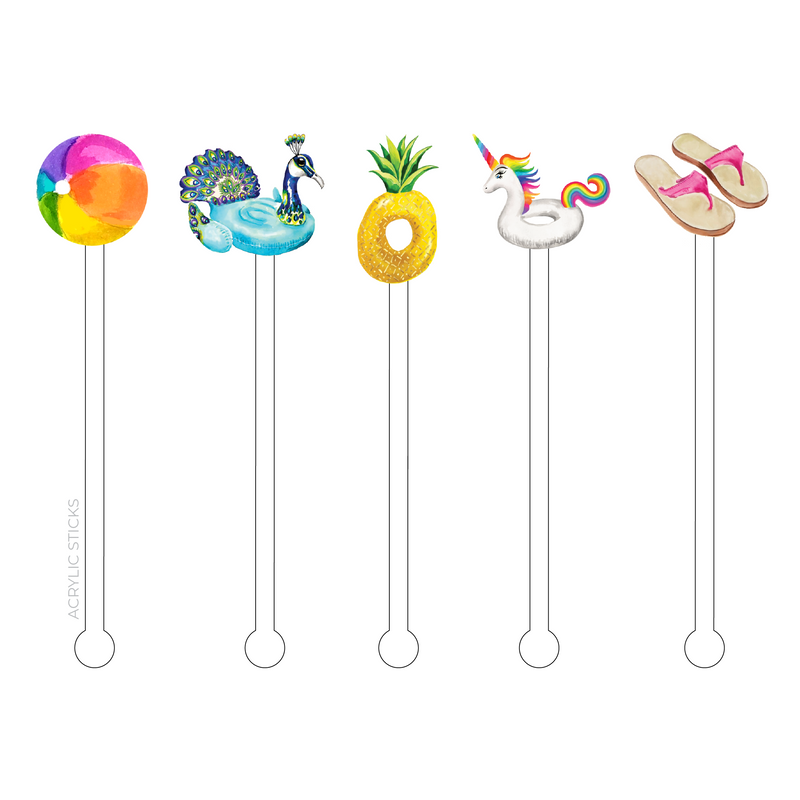 SUMMER DAYS BY THE POOL MINIKINS ACRYLIC STIR STICKS COMBO
