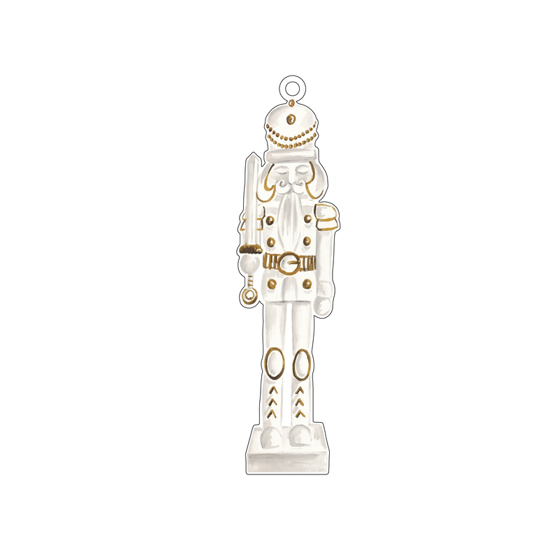 GOLD & WHITE GUARD NUTCRACKER ACRYLIC ORNAMENT