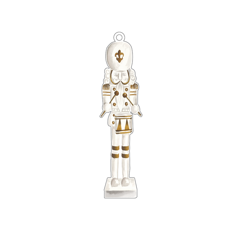GOLD & WHITE DRUMMER NUTCRACKER ACRYLIC ORNAMENT