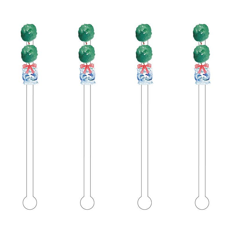 RED STRIPE BOW TOPIARY ACRYLIC STIR STICKS