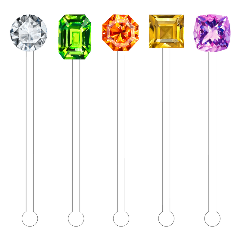 GEMSTONES SWIZZIES (7.5") ACRYLIC STIR STICKS COMBO