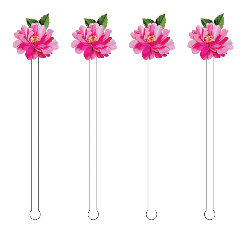 PINK CAMELIA BLOOM MINIKIN ACRYLIC STIR STICKS