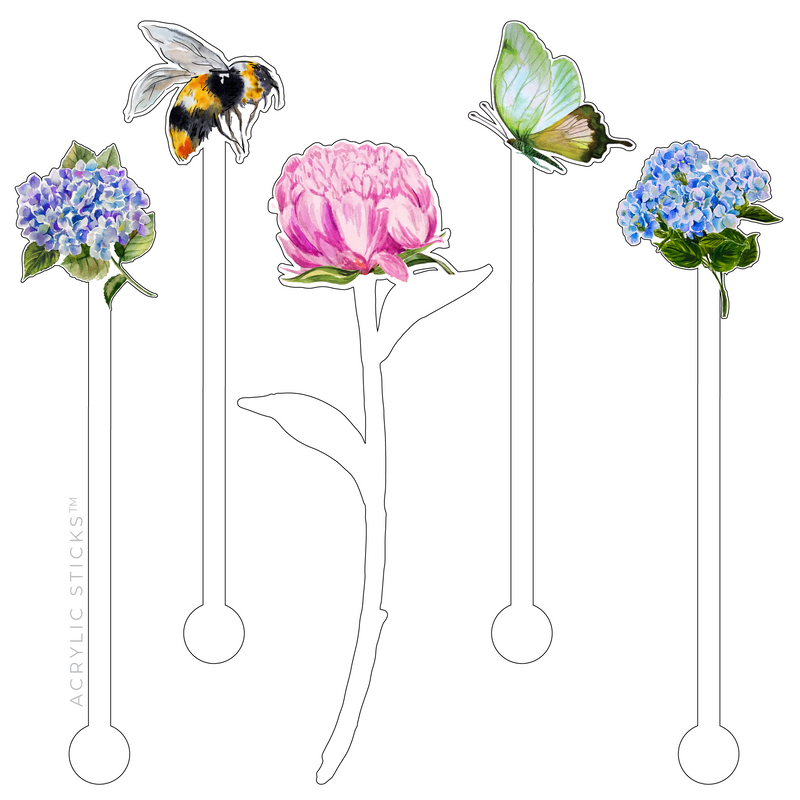 FLOURISHING SPRING SWIZZIES (7.5") ACRYLIC STIR STICKS COMBO