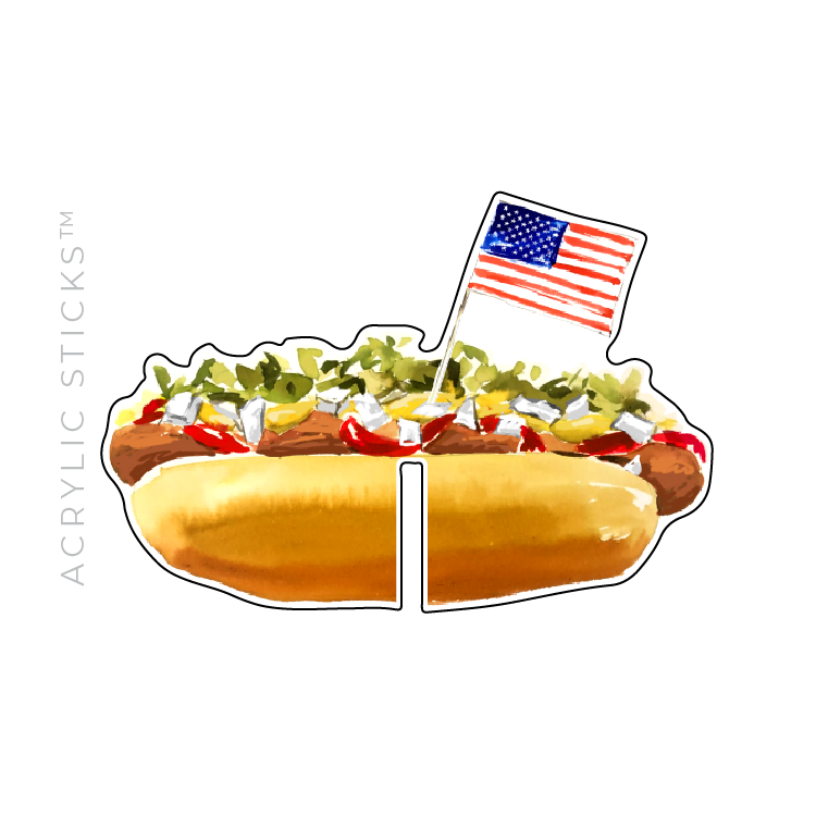PATRIOTIC HOT DOG ACRYLIC DRINK CLIPS