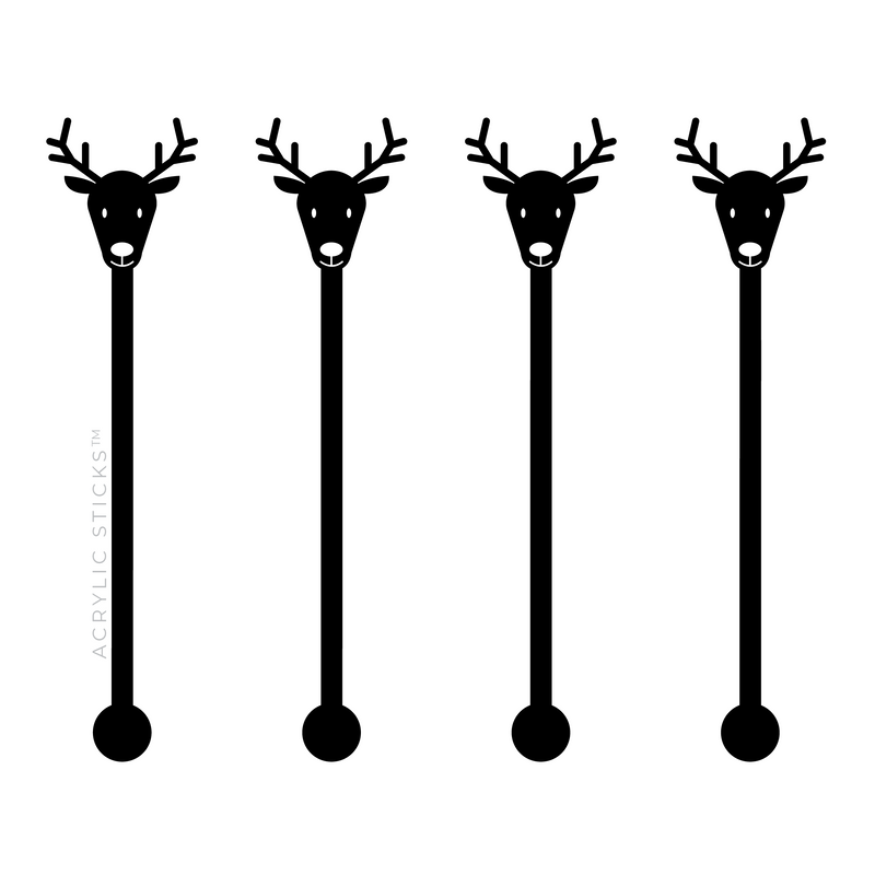 REINDEER HEAD BLACK ACRYLIC STIR STICKS