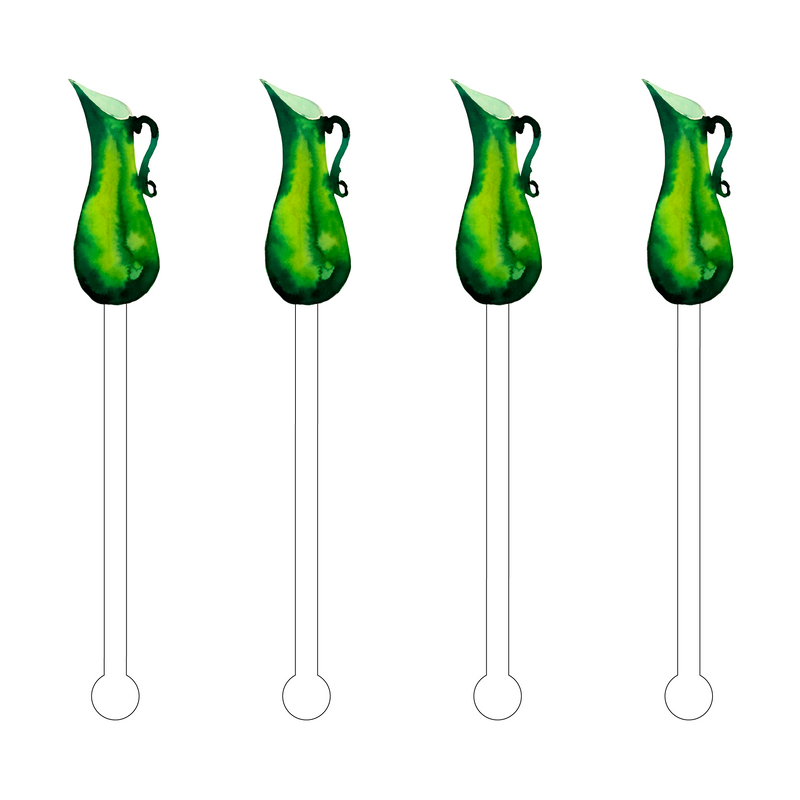 GREEN GLASS PITCHER ACRYLIC STIR STICKS