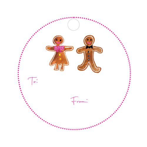 GINGERBREAD BOY & GIRL ROUND WRITABLE ACRYLIC GIFT TAG