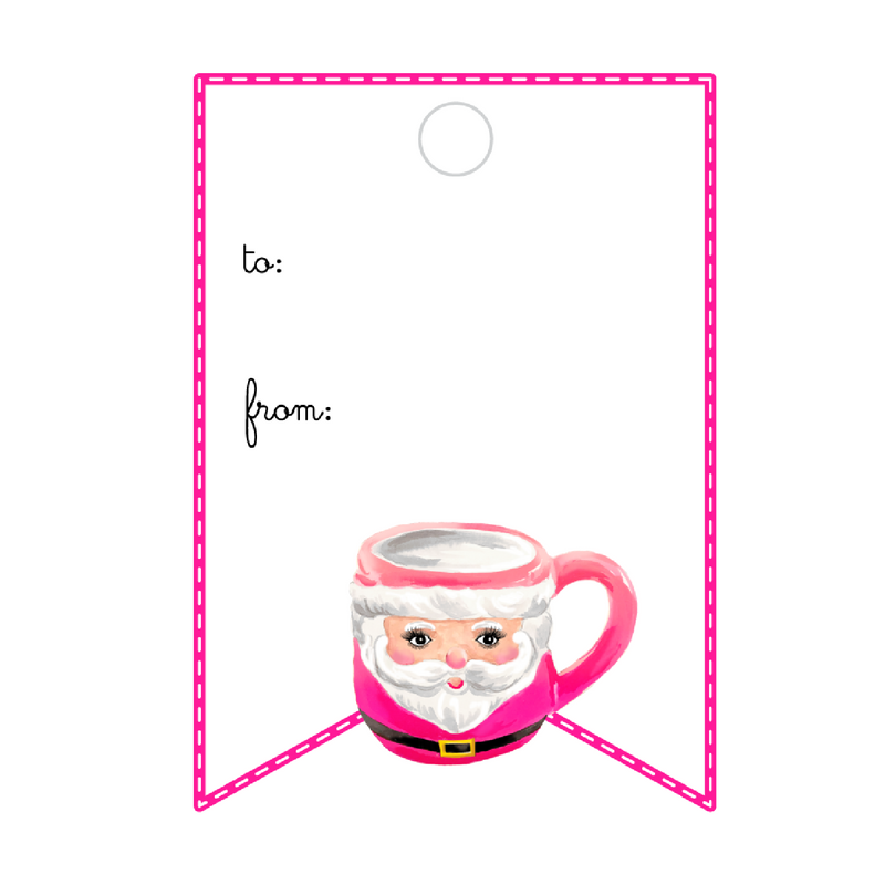 CUTE AS A BUTTON SANTA MUG PINK WRITABLE ACRYLIC GIFT TAG